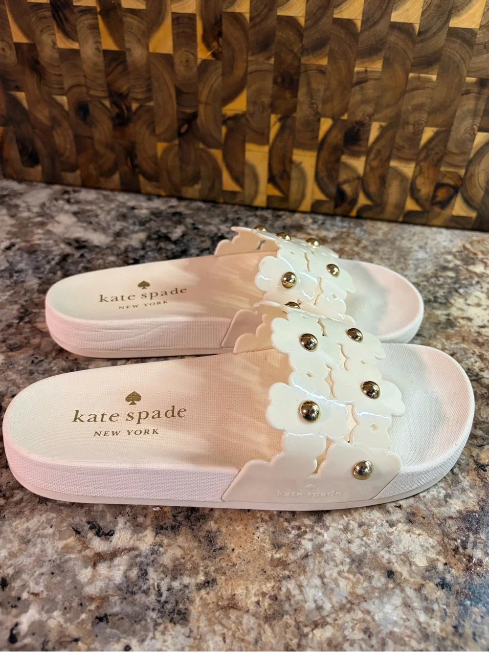 kate spade White Floral Strap Slide Sandals